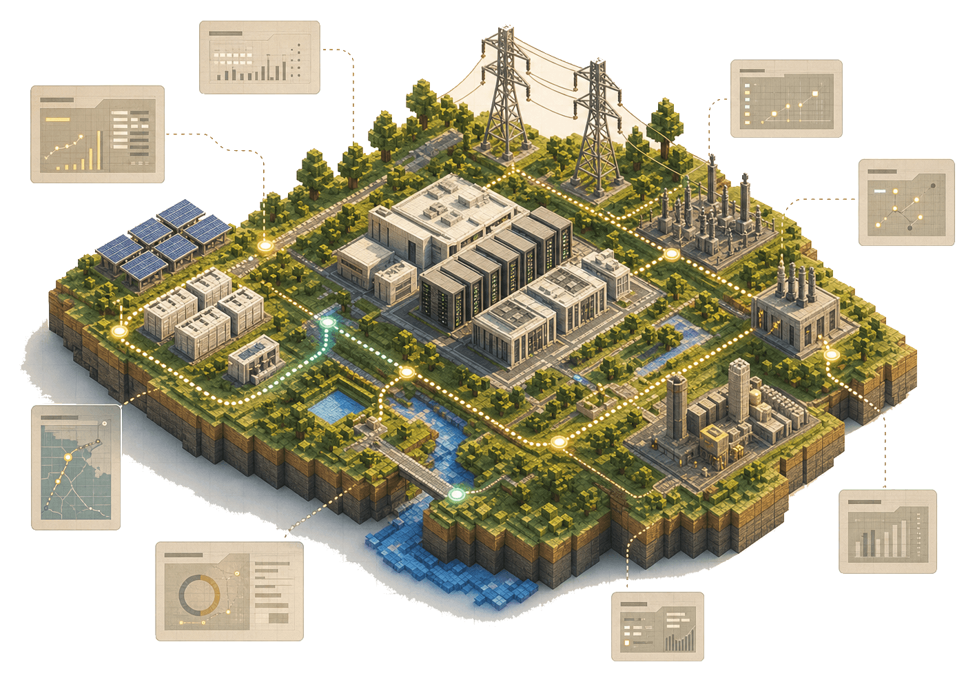 Voxel map showing deliverable clean capacity, substations, transmission, and data center load