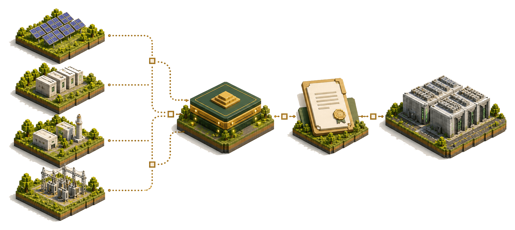 Commercial path diagram showing clean resources flowing into Firma Supply, a single PPA, and a data center load